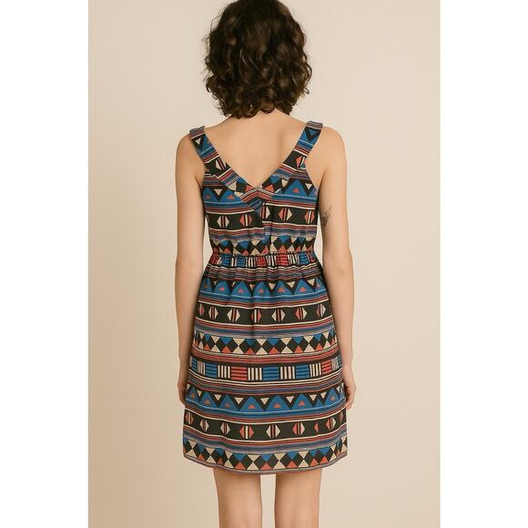 Marc by Marc Jacobs Silk Dress Size Small Aztec Print V Neck Waist Tie Y2K Retro - Picture 6 of 13